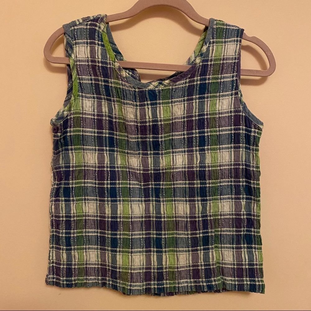 Vintage madras plaid smocked tank top 1x